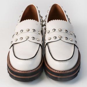 White Coach Lenox Leather Loafer With Rivets